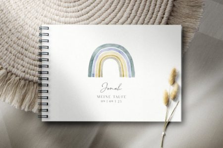 Taufbuch Hardcover Ringbuch personalisiert Erinnerungsbuch | zum Ausfüllen oder mit Blankoseiten Regenbogen