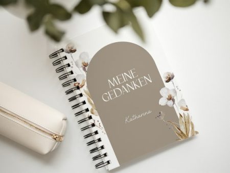 Notizbuch personalisiert Ringbuch | Format DIN A4 oder DIN A5 | Hardcover oder transparente Schutzdeckseite | Wildblumen | Beige | Bogen