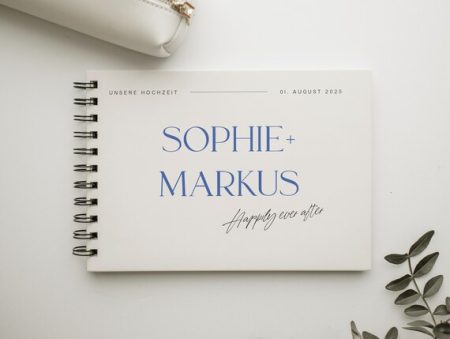 Personalisiertes Gästebuch Hochzeit, Polaroid Fotoalbum, Hardcover Ringbuch, Blau Minimalistisch Modern, Beige, Fotoalbum, Erinnerungsbuch