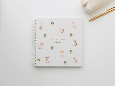 Mein erstes Jahr Buch - Personalisiert - Hardcover Ringbuch - zum Ausfüllen - Fotobuch - Erinnerungsbuch - Bauernhof Tiere - Album