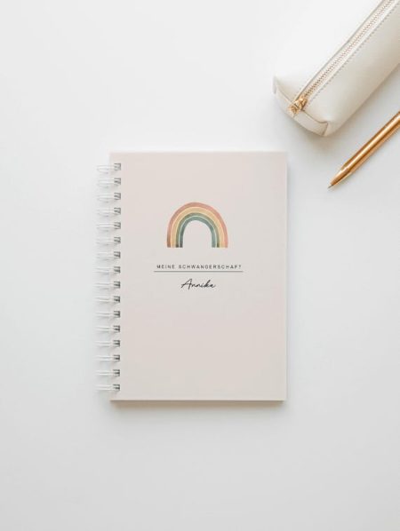 Schwangerschaftstagebuch personalisiert – DIN A5 Hardcover Erinnerungsjournal für Mama, Geschenke Schwangerschaft, Regenbogenbaby